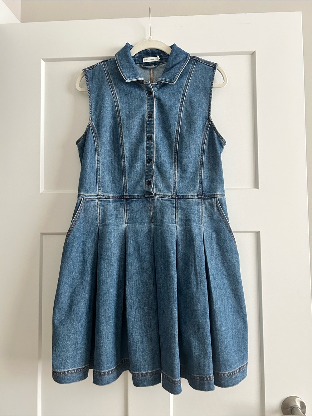 Avec Les Filles Blue Denim Sleeveless Polo Dress